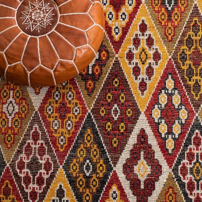Handwoven Red and Gold Wool Kilim Area Rug, 5' x 8'
