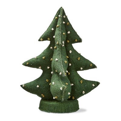tagltd French Knot Wool Christmas Tree Decorations for Tabletop or Mantel Small 15 inch