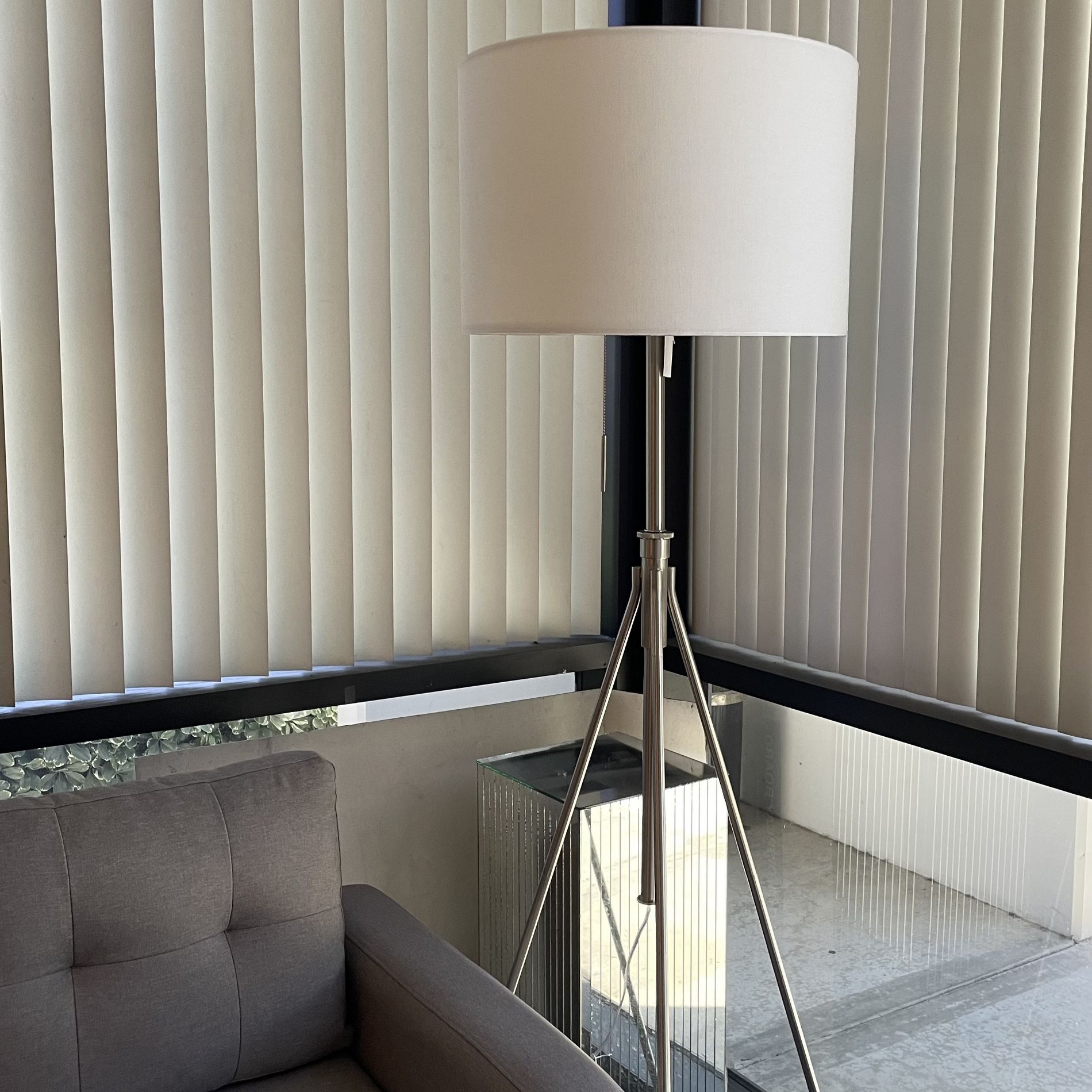 GDFStudio Alaric Mid-Century Modern Metal Floor Lamp with Adjustable Tripod and KD Shade, Brushed Nickel