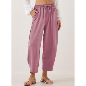 Coolmee Women's Drawstring High Waisted Baggy Pants Casual Ankle Length Trouser Slacks with Pockets - 1 of 4
