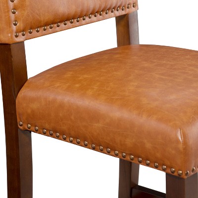 Carmel Luxe Faux Leather 24" Counter Stool with Walnut Stained Legs