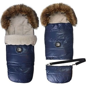 Cover Baby 0-3 Years Organic Premium Beige Wool Adjustable Footmuff in Pastel Navy - 1 of 4