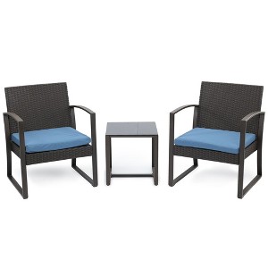 Aoodor 3-Piece Patio Furniture Set, Outdoor Rattan Wicker Chairs with Table, Sofa Set Including Cushions - 1 of 4