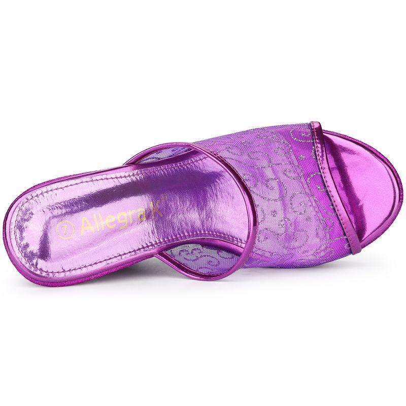 Allegra K Women's Glitter Platform Slip on Wedge Slide Sandals, 5 of 7