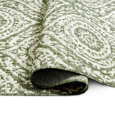 Olive and Ivory Moroccan Damask Indoor/Outdoor Rug