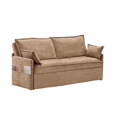 NicBex Convertible Pull Out Sofa Bed Loveseat Couch with Charging Ports & Side Storage,Chenille Fabric Sleeper Sofa for Living Room,Bedroom,Khaki59.5"