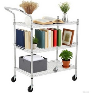3-Tier Utility Rolling Cart with Wheels – Heavy Duty Commercial Grade Metal Serving Cart, 1500 LBS Capacity Tool Storage Cart with Handle Bar - 1 of 4