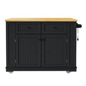 Gulches 48" Black Kitchen Island with Drop Leaf - Rolling Storage Cart with Power Outlet, Internal Racks, 2 Drawers,5 Open Racks - 1 of 4