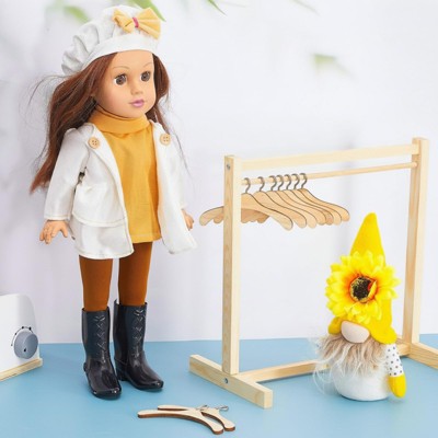 Etokfoks 11 Pcs Doll Garment Rack Set with Wooden Clothes Hangers Fits 18 Inch Doll Clothes Mini Wardrobe Accessory for Dollhouse — фото 5