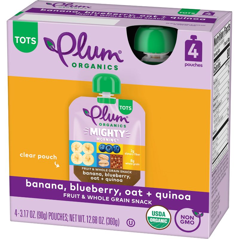 Plum Organics Mighty Morning 4pk Banana Blueberry Oat Quinoa Fruit &#38; Whole Grain Snack Pouches - 12.68oz, 5 of 14