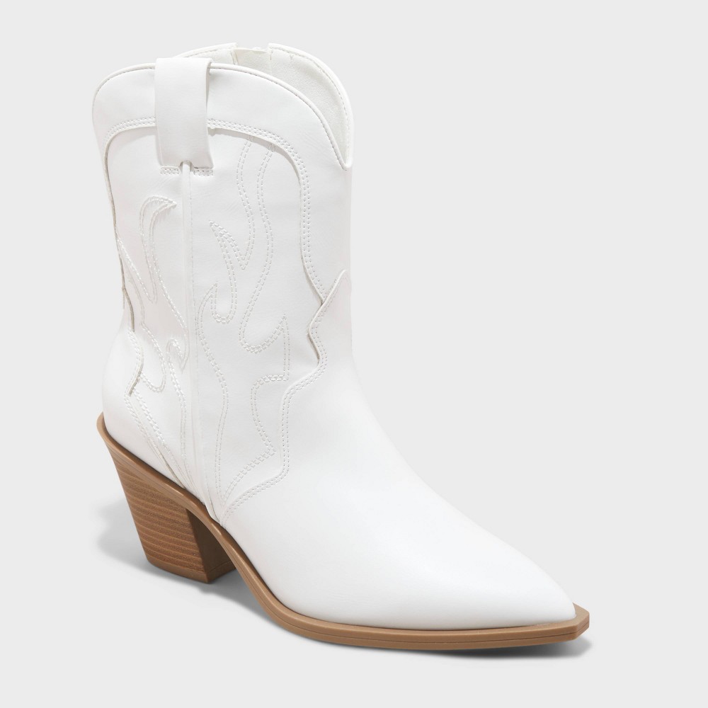 Women's Jacey Wide Width Western Ankle Boots - Universal Thread™ White 10W: Zipper Closure, Cushioned Insole, Pointed Toe