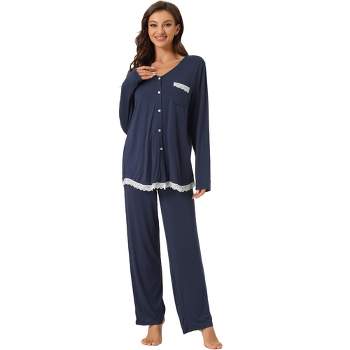 Cheibear Women's Modal Casual Button Down Lounge Tops With Pants Stretchy Soft  Pajama Sets Black Large : Target