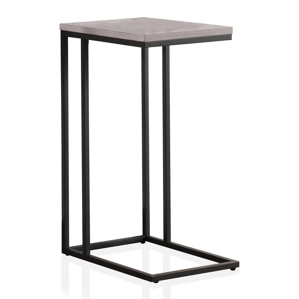 24/7 Shop At Home Embo Steel Side Table Antique White/Black: Modern C-Shaped End Table for Living Room