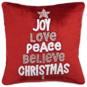 Peace And Joy Pillow - Red - 20"x20" - Safavieh.