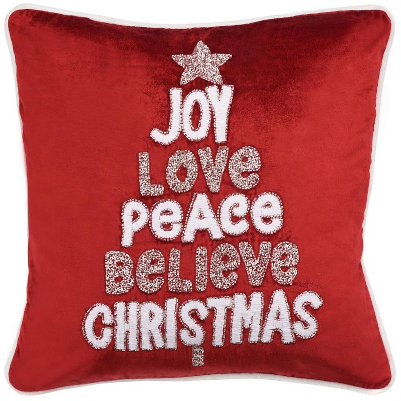 Peace And Joy Pillow - Red - 20"x20" - Safavieh., 1 of 5