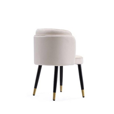 Cream Velvet Upholstered Side Chair with Wood Legs