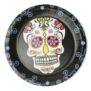 Forum Novelties Sugar Skull 9" Round Disposable Plate 8 Pack - 1 of 4