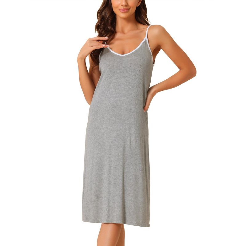 cheibear Women's Nightshirt Sleeveless Cami Dress Sleepshirt Pullover Midi Nightgown, 1 of 6