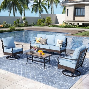 Captiva Designs 4pc Extra Large Metal and Rattan Outdoor Patio Conversation Set with Coffee Table - 1 of 4
