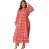 Agnes Orinda Women's Plus Size Boho Floral Deep V Neck Waist Wrap Long Sleeve Loose Maxi Dresses - 3 of 4