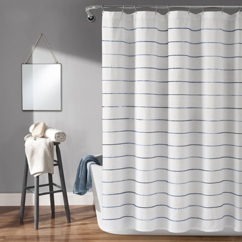 Ombre Striped Yarn Dyed Cotton Shower Curtain White/navy - Lush Décor ...