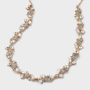 Multi-Stone Cluster Statement Necklace - Gold: Zinc Alloy, Lobster Claw Clasp, 6.25" Length - 1 of 4