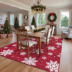 COZONY Christmas Area Rug Mat, Washable Non-Slip Holiday Runner Carpet with Snowflake Pattern for Living Room, Bedroom Decor - 1 of 4