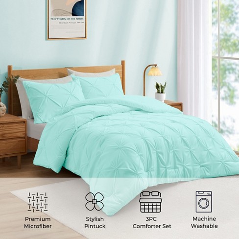 Peace Nest 3 Piece Pintuck Pinch Pleat Comforter Set, Light Blue,  Full/queen : Target