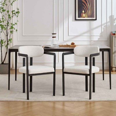 Set of 2 Modern Dining Chairs, Dining Chair with Curved Wing Back, Upholstered Chair with Foam Padding and Sturdy Metal Legs-Coolbibila