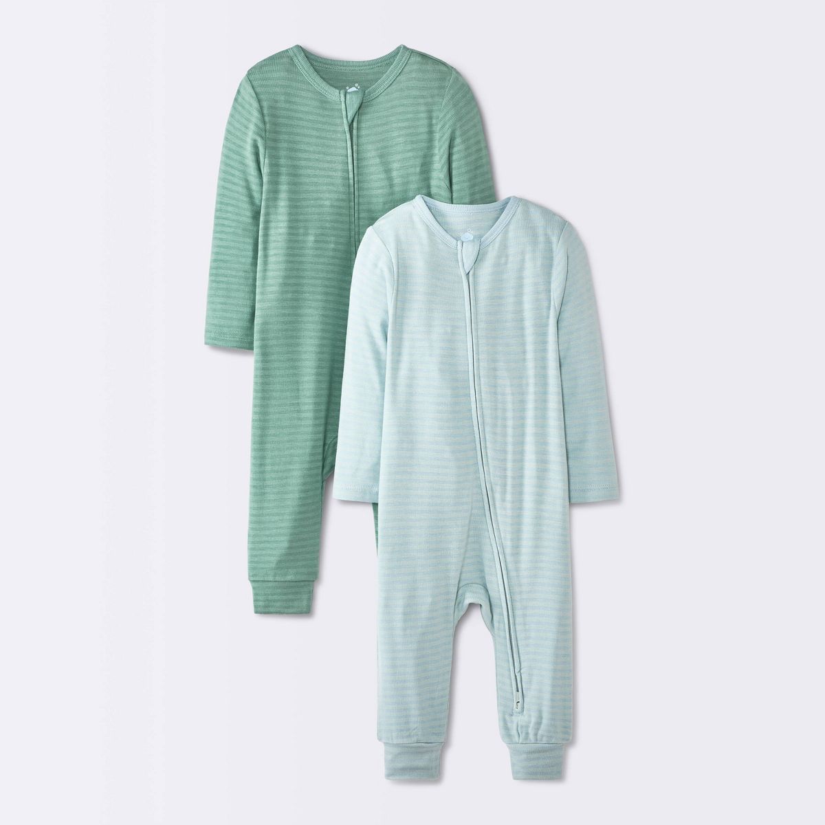 Baby Boys' 2pk So Very Soft Striped Modal Long Sleeve Romper - Cloud Island™ Green