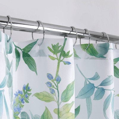 Green and Blue Botanical Fabric Shower Curtain