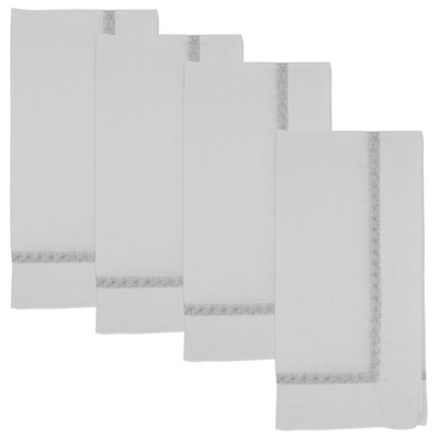 Silver Polyester Embroidered Cocktail Napkins Set of 4