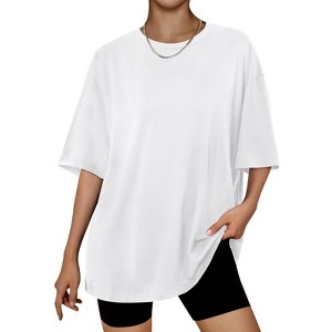 Oversized Tops for Women Summer T Shirts Plus Size Workout Tops Short Sleeve Crewneck Tunic Blouses Beach Vacation Gym - 1 of 4