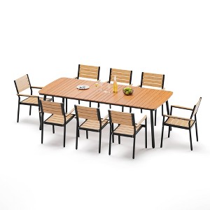 Crestlive Products 7pc Outdoor Dining set for 6 People Patio Rectangle Table Aluminum Frame with Wood-Like Tabletop and Umbrella Hole - 1 of 4