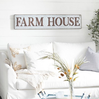 Farmhouse Metal Sign Wall decor Brown/Blue - Olivia & May: Iron Abstract Art, Vertical Orientation, No Battery Required
