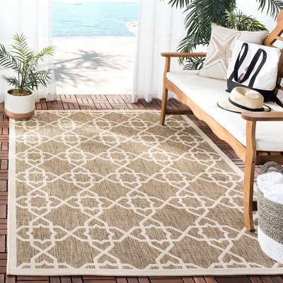 Taupe Greige Geometric Low Pile Outdoor Area Rug