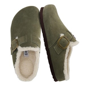 CUSHIONAIRE Haven Genuine Leather Clogs for Women – Faux Fur Lined  Slip-On Womens Shoes with Cork Footbed and Adjustable Buckle - 1 of 4