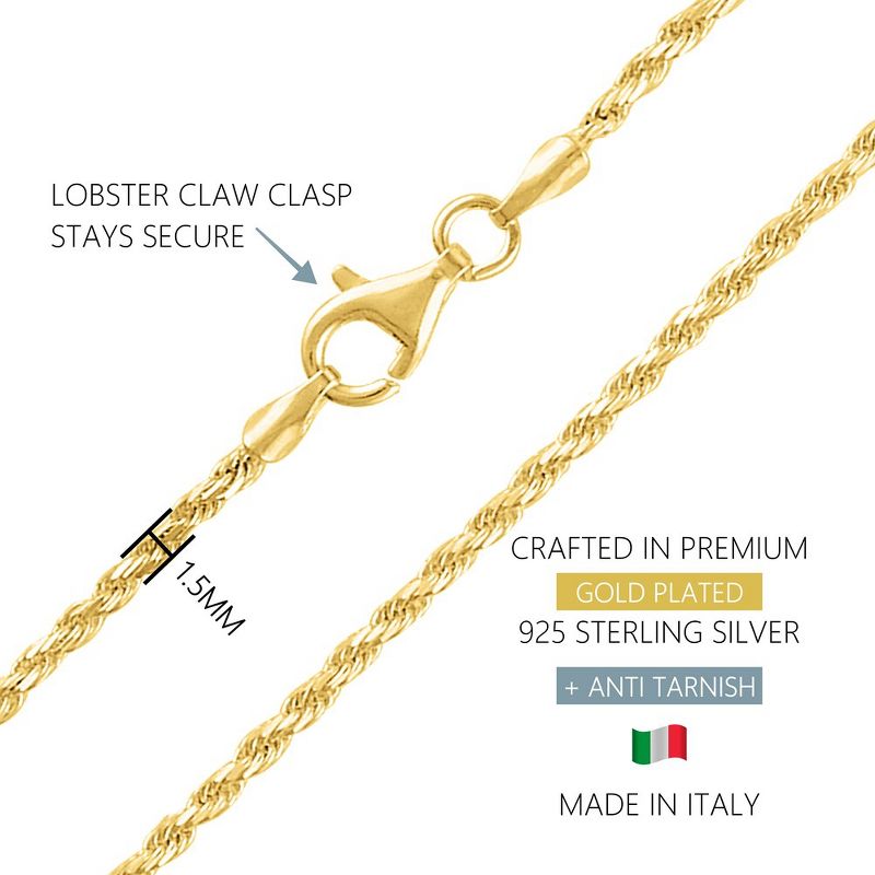 KISPER Solid 18K Gold Over 925 Sterling Silver Italian Diamond-Cut 1.5mm Braided Rope Chain Necklace - for Men & Women - Made in Italy, 3 of 10