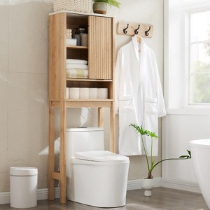 Over The Toilet Storage Cabinet with Sliding Door, Modern Bathroom Storage Organizer Toilet Rack with Adjustable Shelf - 1 of 4