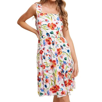 Women's Flower Print Square Neck Dress - Listicle