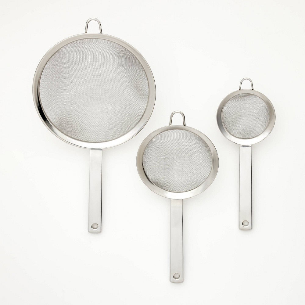 3pc (3, 5, and 8) Stainless Steel Mesh Strainer Set Silver - Figmintâ„¢