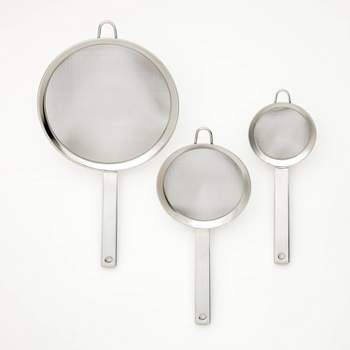 3pc (3", 5", and 8") Stainless Steel Mesh Strainer Set Silver - Figmint™