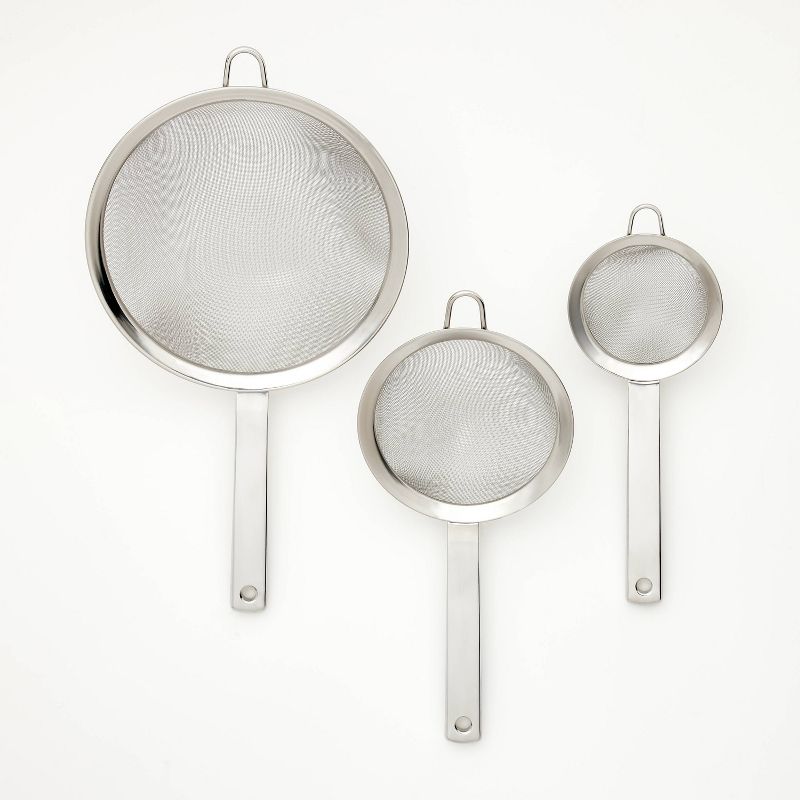 3pc (3&#34;, 5&#34;, and 8&#34;) Stainless Steel Mesh Strainer Set Silver - Figmint&#8482;, 1 of 7