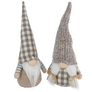 Northlight Plush Gingham Nordic Christmas Gnomes Figures - 13" - Beige and White - Set of 2 - 1 of 4