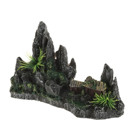 Unique Bargains Aquarium Terrariums Mountain for Fish Tank Landscape  Decoration Gray Green 5.31 Height 1pcs