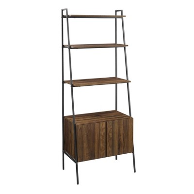 72" Open Shelf and Closed Storage Cabinet Ladder Bookcase - Saracina Home