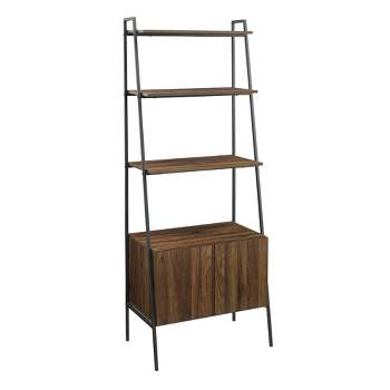 72" Open Shelf and Closed Storage Cabinet Ladder Bookcase - Saracina Home