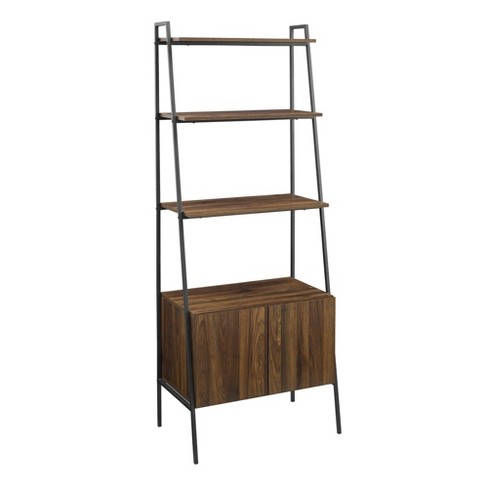 Closed Storage Ladder Bookcase, Leaning Bookcase With Drawers