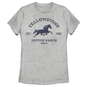 Women's Yellowstone Blue Horse Dutton Ranch Montana Est. 1886 T-Shirt - 1 of 4