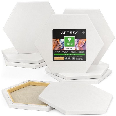 Arteza Classic Blank Hexagon Stretched Canvas, 12" Diameter, , Blank Canvas Boards for Painting - 9 Pack (ARTZ-3925)